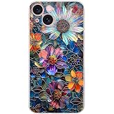 PrintiFy iPhone 15 Plus ile Uyumlu Vitray M&uuml;cevher Flora Tasarımlı Şeffaf Silikon Kılıf