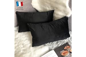Douceur De Plumes Lot de 2 Housse de Coussin décorative Noir Velours 30x50 cm Uni, Taie d'oreiller Rectangulaire Doux et Moderne, Décoration Salon Scandinave Canapé Chambre (2 Noir)