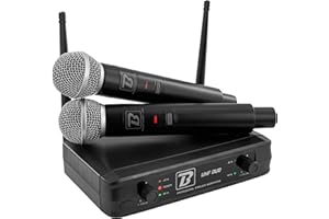 BoomToneDJ UHF Duo - Système Complet micros sans Fil UHF - 2 Microphones dynamiques Main - Double Canal - 663.5 et 682.2 MHz. Idéal pour Chant, Discours, Karaoke, Animation.
