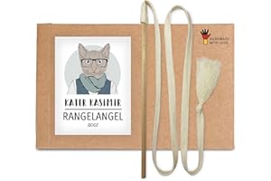 Kater Kasimir Die RANGELANGEL: Unsere nachhaltige Katzenangel mit Buchenholz-Stab und beigem Baumwollband. In Deutschland von Hand und mit Liebe gefertigtes nachhaltiges Katzenspielzeug