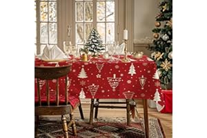 AIBIIN Mantel de Navidad de 142x259cm Árbol de Navidad y copos de nieve Cubierta de Mesa Impermeable Mantel de Vacaciones para Cena de Festival Fiesta