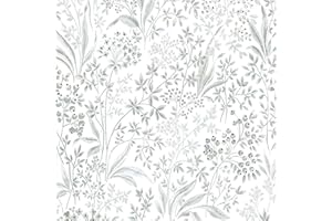 Yomshi Self Adhesive Wallpaper Silver Floral Leaf Wallpaper 39.5x300CM Peel and Stick Wallpaper Removable Sticky Back Plastic Waterproof Contact Paper Living Room Bedroom Wall Covering