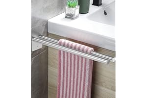 Muxiao Handtuchhalter Zweiarmig 304 Edelstahl,Doppel Handtuchstange für Bad & Küche,Doppelte Verwendung zum Bohren und Selbstkleben,Doppelt Hantuchhalterung 40cm für Badzimmer,Silber