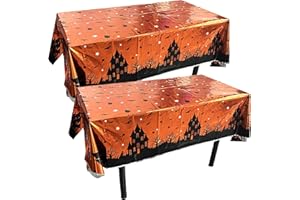 POPOYU 2 tovaglie rettangolari in plastica per Halloween, 137 x 274 cm, a forma di zucca, impermeabili, per feste di Halloween, decorazioni per la tavola