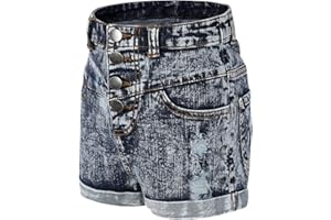 BIENZOE Mädchen Verstellbare Taille Zerrissen Dehnbar Denim Kurze Hose