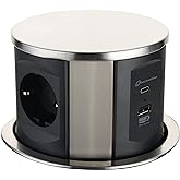 Electraline 62571 MULTIPURPOSE PLUG CIRCULAR EMERGENT Plugs: 3 x Schuko 16 A, (2 x USB 3.1 A: 1 type A + 1 type C, 2 m cable)