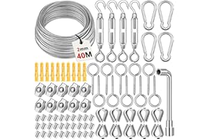 KDISHKRA Kit Tensores de Alambre 40M con Tensor Cuerda Tendedero y Cable de Acero Inoxidable 2mm – Sistema de Sujeción para Exterior, Soporte de Cuerdas, Poleas, Antena, Bridas, Automóviles, Jardín