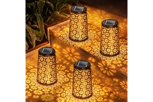 FAMGOODS Solar Garden Lanterns 4 Pack, Weatherproof Metal Outdoor Lights - Solar Powered Decorative Lighting for Pathway Fence, Gift for Mother's Day Birthday