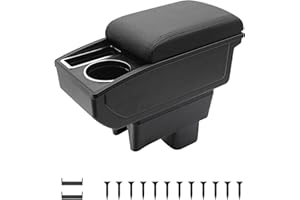 KAERGK Armrest Box for Suzuki Swift 2005-2024, Centre Console Accessories, Leather Armrest, Double Layer Storage Space with Cup Holder, Black (Black Line)