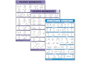 Palace Learning 3 Pack - Pilates Workout Poster Set Volume 1 & 2 + Stretching Routine - Pilates Mat Work Exercises - Fitness Charts (18" x 24", LAMINATED)