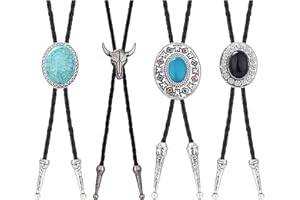 Finrezio - Corbatas Bolo de 4 Piezas para Hombres y Mujeres, Corbata de Cuero de Vaquero Hecha a Mano, Corbata Negra Auténtica de Los Nativos Americanos Occidentales