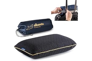 ‎ALKAMTO alkamto Reisekissen-Campingkissen-ergonomisches Memory-Schaum-Kissen mit temperaturregulierendem Bezug-Oeko-TEX Made IN Green (40 x 25 x 10 cm - Schwarz)
