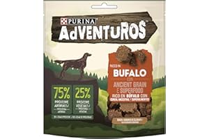 PURINA CAT CHOW Purina Adventuros Grano Ancestral y superalimentos, Snacks, premios, Natural, chuches para Perros, Búfalo, 6 Bolsas de 120g