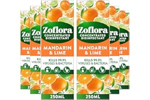 Zoflora Mandarin & Lime 6pc x 250ml, Concentrated 3-in-1 Multipurpose Disinfectant Kills 99.9% of Bacteria & Viruses