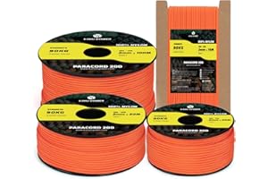 Kamu Synber Paracorde 2mm 3 Brins 15M Corde 100% Nylon Type I pour Extérieure, Bricolage, Artisanat | Supporte 90kg | Orange