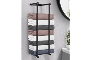 LIVEHITOP Towel Rack Wall Mounted, Towel Storage 75cm Stainless Steel High Capacity Black Bathroom Towel Holder for Folded or Rolled Large Towels