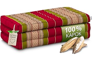 LIVASIA Materasso per bambini sostenibile in kapok, materasso pieghevole, lettino da viaggio per bambini, tappetino yoga, tappetino da gioco, lettino per giardino e balcone 140x70x8cm (Rosso/Verde)