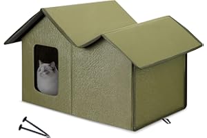 ALLSOPETS Outdoor Cat Shelter Waterproof, Foldable Weatherproof Kennel with Removable Mat, Warm House for Stray or Indoor Pets and Small Dogs (Forest Green)