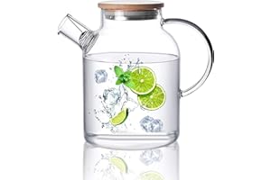 CnGlass Glass Teapot Stovetop Safe,1500ML/50.7oz Clear Glass Pitcher with Removable Filter Spout for Loose Leaf and Blooming Tea