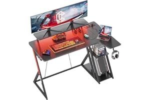 CubiCubi Bureau d'ordinateur de Jeu avec étagères, 100 cm Petit Bureau d'angle en L avec étagères, Table d'ordinateur réversible Bureau avec bibliothèque, Noir