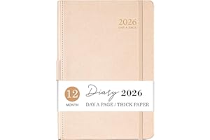 Indeme Diary 2026 - Diary 2026 Day Per Page, A5 Page a Day January 2026 - December 2026 with Pen Loop, 180° Flat out, Monthly Stickers, Beige