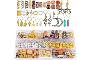 ZXYZLJJD Set di 184 anelli per capelli sporchi, clip in metallo, accessori per trecce, dreadlock, perline per intrecciare barba, bracciali, collane con ciondolo, fai da te, anelli in metallo per