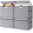U-HOOME 4 Pack Large 22 Quart Linen Fabric Foldable Storage Bin Cube Organizer Basket with Flip-Top Lid & Handles, Sturdy Collapsible Toys Storage, Clothes Blanket Box for Home, Office, Closet