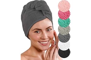 LAYNENBURG Deluxe Turban ręcznik z guzikiem do krótkich i długich włosów - bawełniana gąbka - 4 darmowe sznurowadła - szybkoschnący i super chłonny suszarka do włosów (antracytowy)