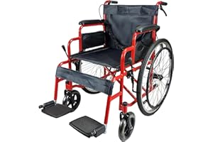 FREE TO BE MOBILITY EQUIPMENT Folding Wheelchair Self Propelled Lightweight Transit Footrest Armrest Brake Large Wheel Mobility Aid from FreeToBe (RED, 18" Wide SEAT)
