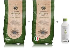CLASSE ITALY Carbonella per Barbecue Faggio e Leccio 2 x 2,5Kg = 5KG più 1 flacone 500ml BioEtanolo in GEL - Perfetto per barbecue da tavolo senza fumo - Adatto a tutti i barbecue - Made in ITALY