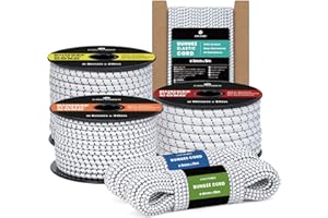 Kamu Synber Corda Elastica 4mm x 5m Cordino Elastico Corda Gomma per Teloni, Camion, Barca, Bagagli, Piscina | Bianco/Nero