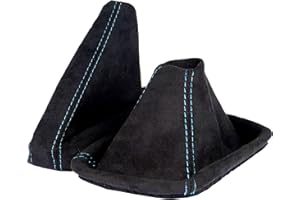 L & P CAR DESIGN L & P A0098 Shift Boot and Handbrake Cuff Handbrake Boot – Black with Blue Stitching For BMW E46 3 Series