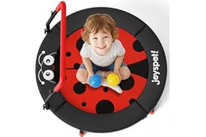 JOY SPOT! 3ft Ladybug Kids Trampoline, 36” Foldable Mini Trampoline for Toddlers Ages 3-6 with Adjustable Foam Handle, Folding Jumper with Safety Pad/Rebounder for Indoor Outdoor,100 LBS Capacity