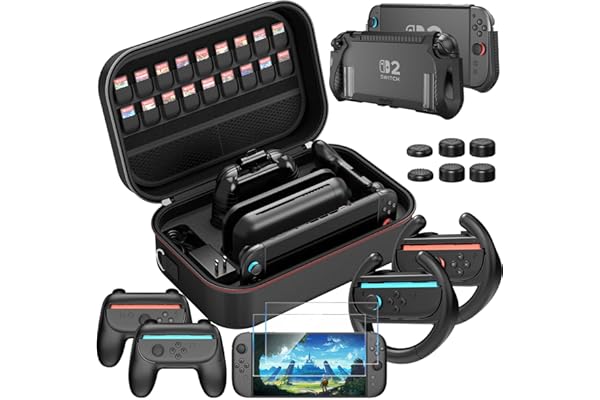 HEYSTOP Funda para Nintendo Switch 2 Paquete de Accesorios con Carcasa Protectora para Switch 2 Película Templada para Switch 2,Volante de Carreras y Funda de Joycon para El Mando de Nintendo Switch 2