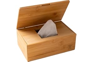 ‎BAMPADOO BAMPADOO Bambus Feuchttücherbox Feuchttücher Box Baby- mit Deckel und Silikonring - [LBH: 20 x 13,5 x 8cm] Natur Bambus Tücherbox Organizer Aufbewahrung Wickeltisch Kinderzimmer Bad Küche Kosmetik