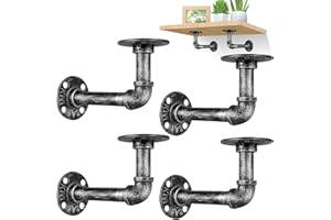 YAUNGEL 4PCS Industrial Pipe Shelf Brackets, Retro Shelf Holder, Pipe Shelf Brackets for Book Shelf Floating Shelves, Vintage Furniture Decorations (Silver, 15 * 8CM)