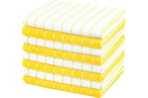 gryeer Microfibre Tea Towels - Pack of 8 (Stripe Designed Yellow and White Colours) - Soft, Super Absorbent and Lint Free Kitchen Towels, 45 x 65 cm