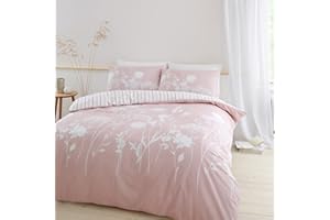 Catherine Lansfield Meadowsweet Floral Reversible Double Duvet Cover Set with Pillowcase Blush Pink