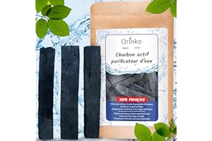 ORINKO® Binchotan Bio Charbon Actif Eau x3 – Charbon Français – Filtration Naturelle Puissante Jusqu'à 1,5L/Bâton – Purificateur Écologique pour Carafe, Fontaine, Gourde