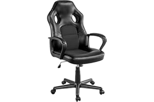 Yaheetech Silla Escritorio Oficina Trabajo Silla Gaming Ergonómica Giratoria Trabajo Soporte Lumbar Piel Sintética Multi Color Negro