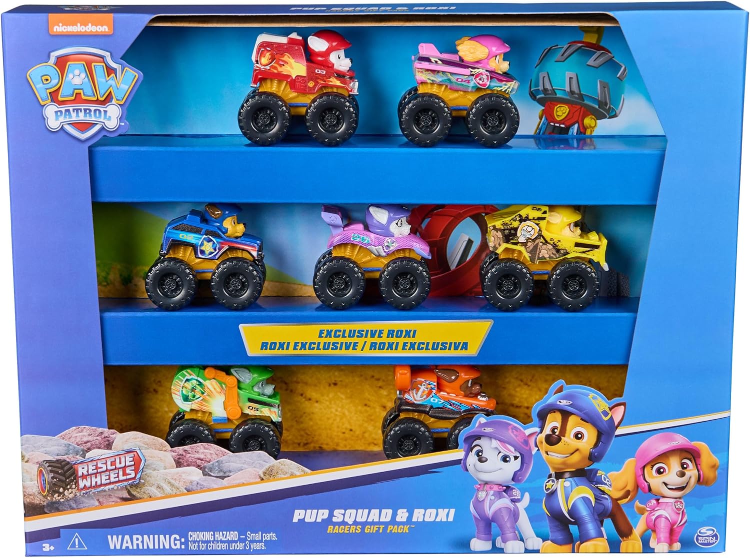 Paw Patrol Patrulla Canina - Pack 7 Coches Pup Squad Racers: Chase, Marshall, Skye, Rubble, Rocky, Zuma y Roxi - Patrulla Canina Juguetes - Regalo Niño 3 años + - Juguetes Niños 3 años