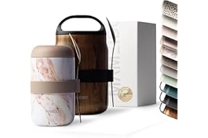 MAMEIDO Contenitore termico per alimenti 500 ml, tazza da asporto in acciaio inossidabile senza BPA per muesli, yogurt, porrdige (Pearl Marble)