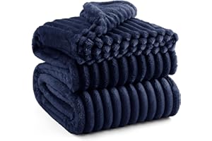BEDSURE Przytulny koc polarowy, miękki, ciepły, gruby, sztruksowy, przytulny koc na sofę XXXL, duży, niebieski, 270 x 230 cm
