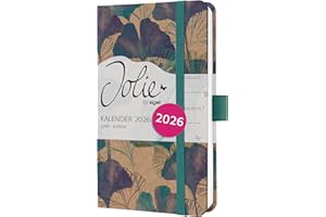 SIGEL J6808 Agenda settimanale Jolie 2026-1 anno - circa A6 - Moonlight Ginkgo - 2 pagine = 1 settimana - copertina rigida - 80 g/m² - marrone/blu/turchese - 174 p. - certificazione FSC