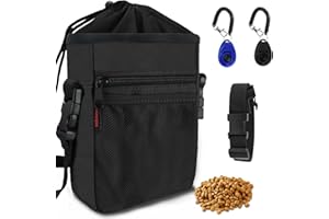 kissleaf Futterbeutel Hundetraining Leckerlitasche für Hunde Erziehungshilfen für Hunde Bauchtasche Hundetraining Zubehör Hunde Futterbeutel mit Hunde Kotbeutelspender (Black)