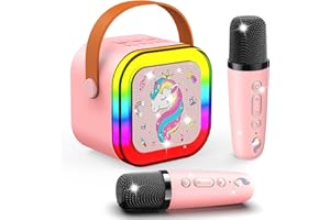 DOYRAN Karaoke Machine for Children With 2 Microphones, Wireless Bluetooth Speaker, Unicorn Gifts for Girls, 3-12 Year Old Girls, Birthday Presents, Microphone For Children's Toys