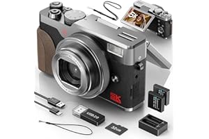 NBD Appareil Photo Numérique 5K 64MP avec autofocus, Zoom numérique 18x, Écran Orientable 3" 180° – Compacte 238g pour Vlogging/Voyage, WiFi, Carte 64GB (Argenté)