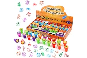 Kesote 50Pcs Halloween Ink Stamps for Kids Halloween Party Bags Fillers Trick Or Treat Loot Bags Stampers Sweets Alternative for Kids