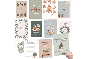 PAPIERDRACHEN Calendario dell'Avvento per fai da te, set 5, per la sorella o la migliore amica, 24 cartoline da personalizzare, per il periodo prenatalizio, con motivi carini, da appendere