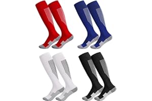 Utensilsto 4 Paar Fußballsocken Kinder 35-38 Sportsocken Lange Fußball Socken Atmungsaktiv Fussball Socken für Jungen Mädchen von 9-12 Jahren,Rutschfeste Trainingssocken für Fußball Laufen Basketball